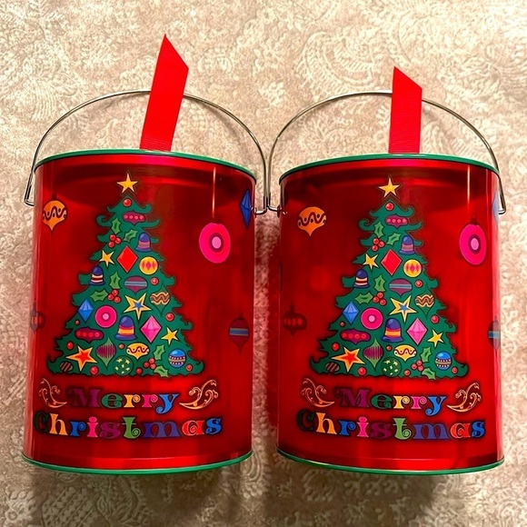 Brand New Set of 2 Christmas Tree Paint Can Cookie Holder Gift Set See Thru Red - Picture 12 of 12